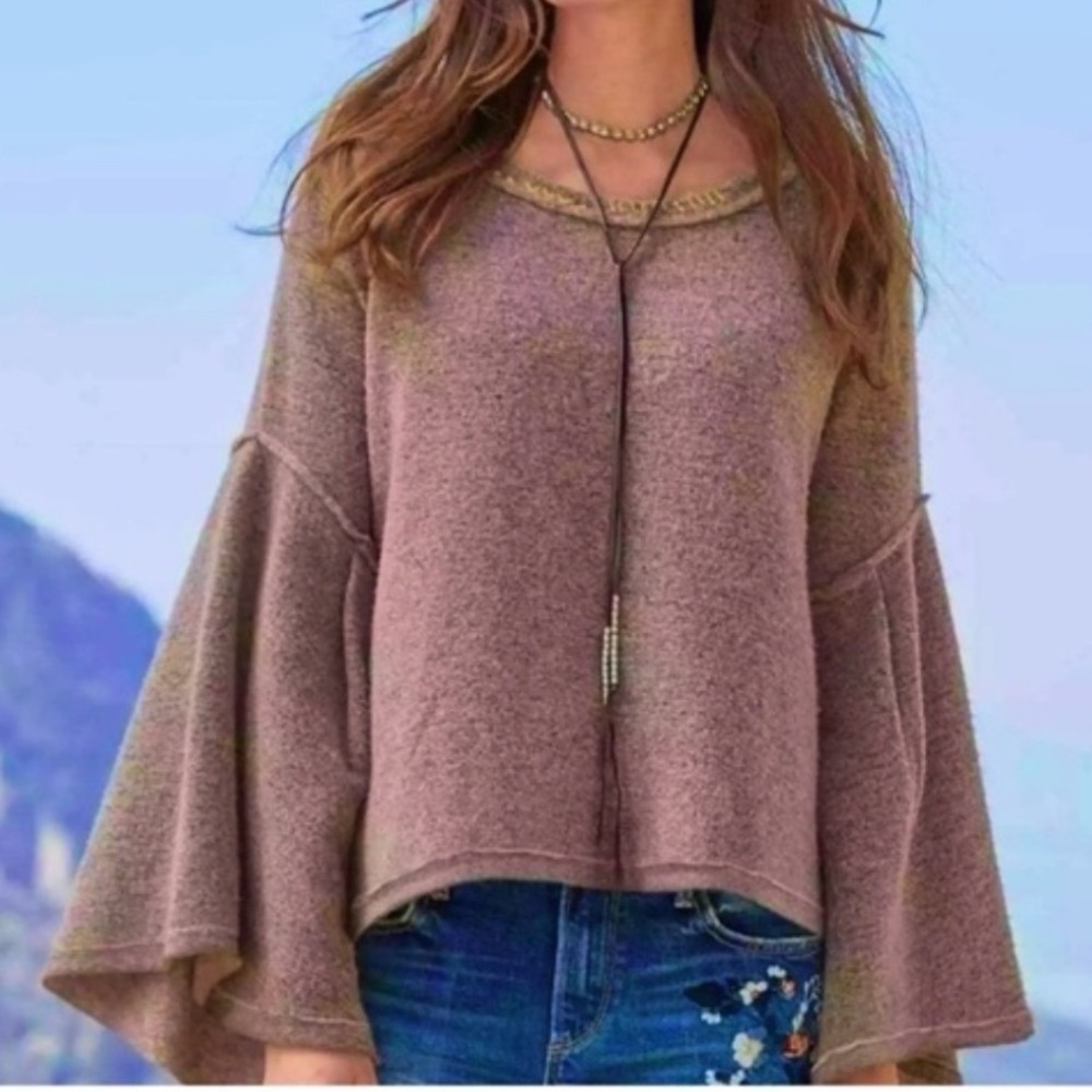 Sundance Mountain Retreat Bell Sleeve Wool Blend Sweater, Heather Purple, Medium